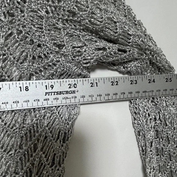 Chico's Metallic Open Knit Top Womens 3 Silver Crochet Tunic Glam Beach Cover Up - Picture 5 of 11